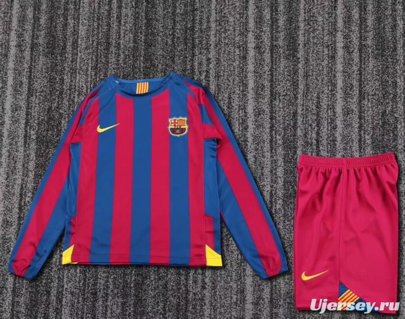 Retro Kids 05/06 Barcelona Home League Version Long Sleeve Jersey