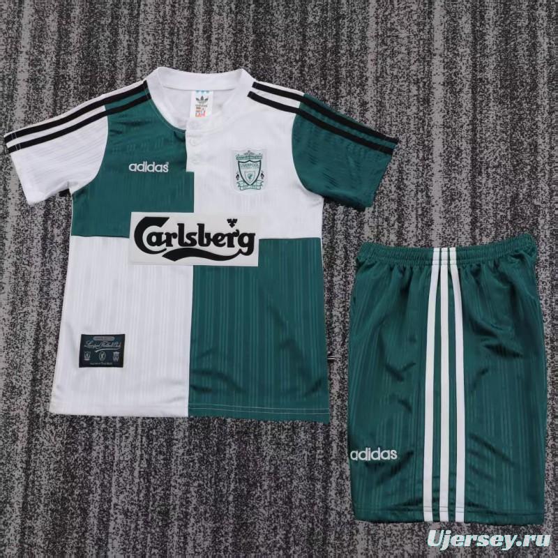 Retro 1995/96 Kids Liverpool White & Green Away Jersey