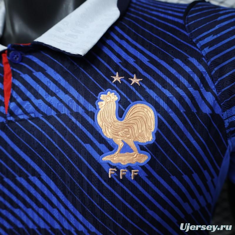 Player Version 2026 France Home Blue with Diagonal Brushstroke Stripe Polo Collar Jersey