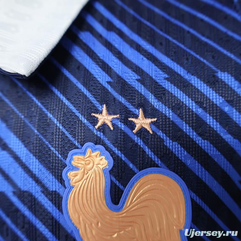 Player Version 2026 France Home Blue with Diagonal Brushstroke Stripe Polo Collar Jersey