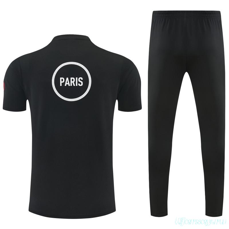 26/27 Paris Saint-Germain Black  Short Sleeve Tracksuit + Long Pants