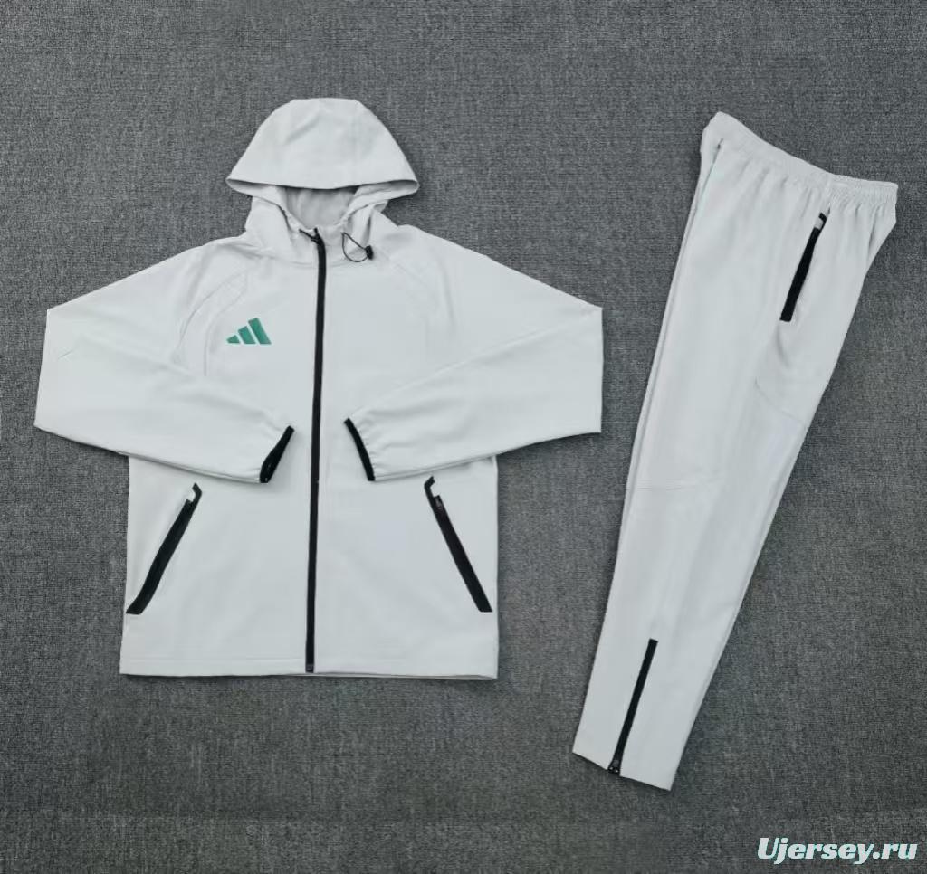 26/27 Adidas Light Grey  Full Zipper Hooded Windbreaker Jacket Tracksuit + Long Pants