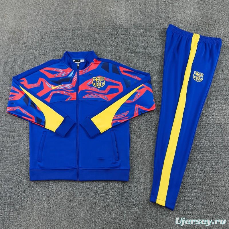 26/27 FC Barcelona Blue with Red  Full Zipper Jacket Tracksuit + Long Pants