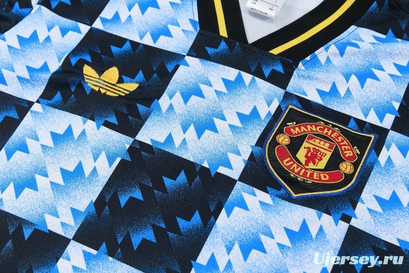 26/27 Manchester United Blue & Black Checkerboard Short Sleeve Tracksuit + Long Pants