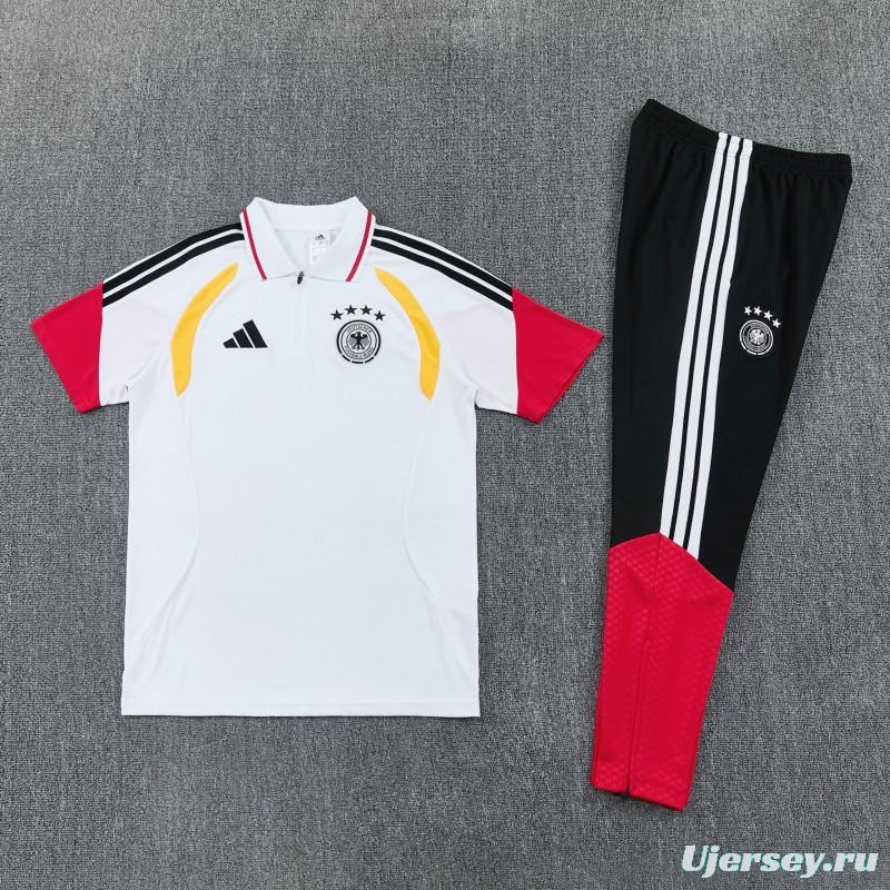 2026 German White & Black Half-Zip Polo Short Sleeve Tracksuit + Long Pants