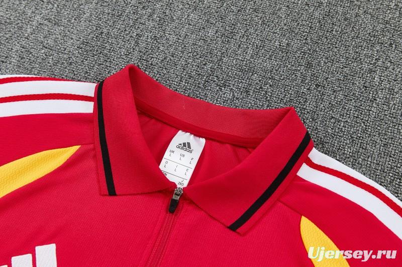 2026 German Red & Black Half-Zip Polo Short Sleeve Tracksuit + Long Pants