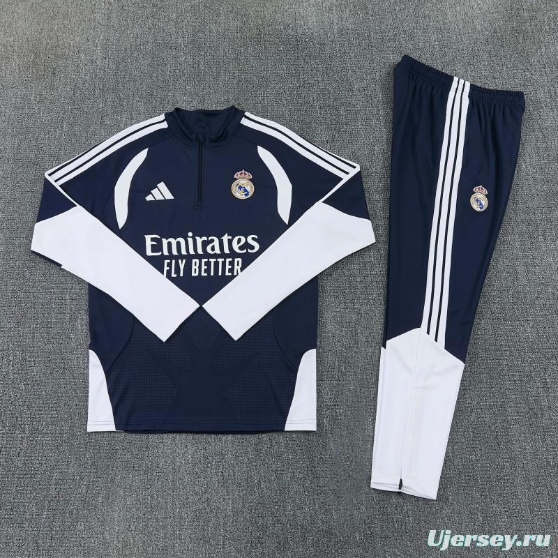 26/27 Real Madrid  Navy Blue  Half Zipper Jacket Tracksuit + Long Pants