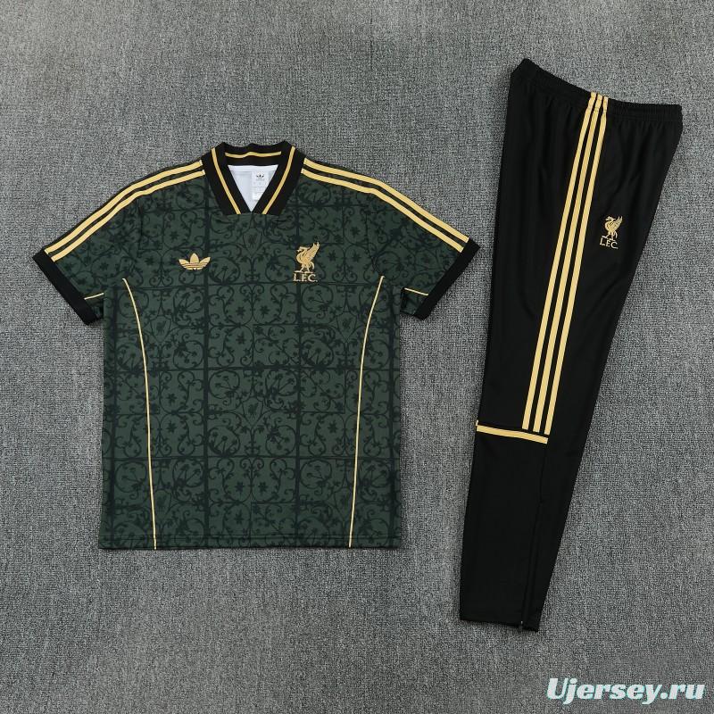 26/27 Liverpool Dark Green  Short Sleeve Tracksuit +  Black Long Pants