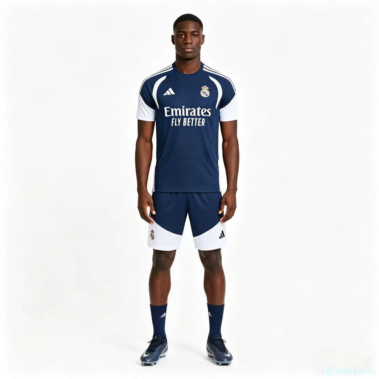 26/27 Real Madrid Navy Blue & White Short Sleeve+Soccer Shorts