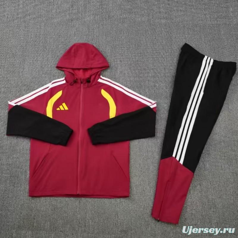 26/27 Adidas Red&Black  Full Zipper Hooded  Windbreaker  Jacket Tracksuit + Long Pants