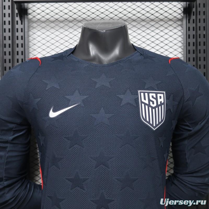 Player Version 2026 USA Navy Blue with Tonal Star  Long Sleeve Away Jersey