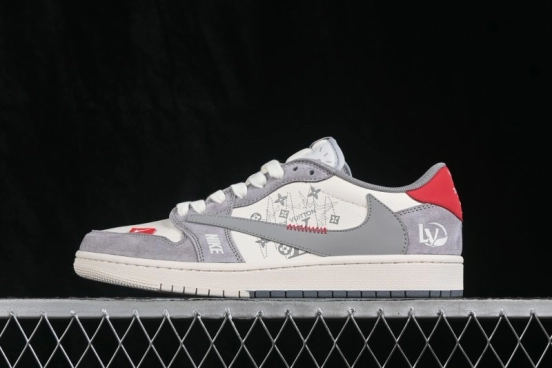 Nike Travis Scott x Fragment Design x Air Jordan 1 Low OG SP Retro Sneakers with Reverse Swoosh Design - CW6688-119