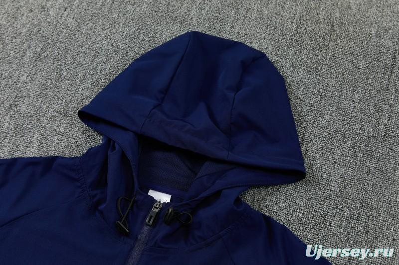 26/27 France Navy Blue Full Zipper Hooded Jacket Tracksuit + Long Pants