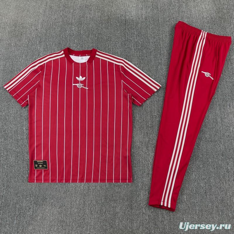 26/27 Arsenal Red Stripes Short Sleeve Tracksuit + Long Pants