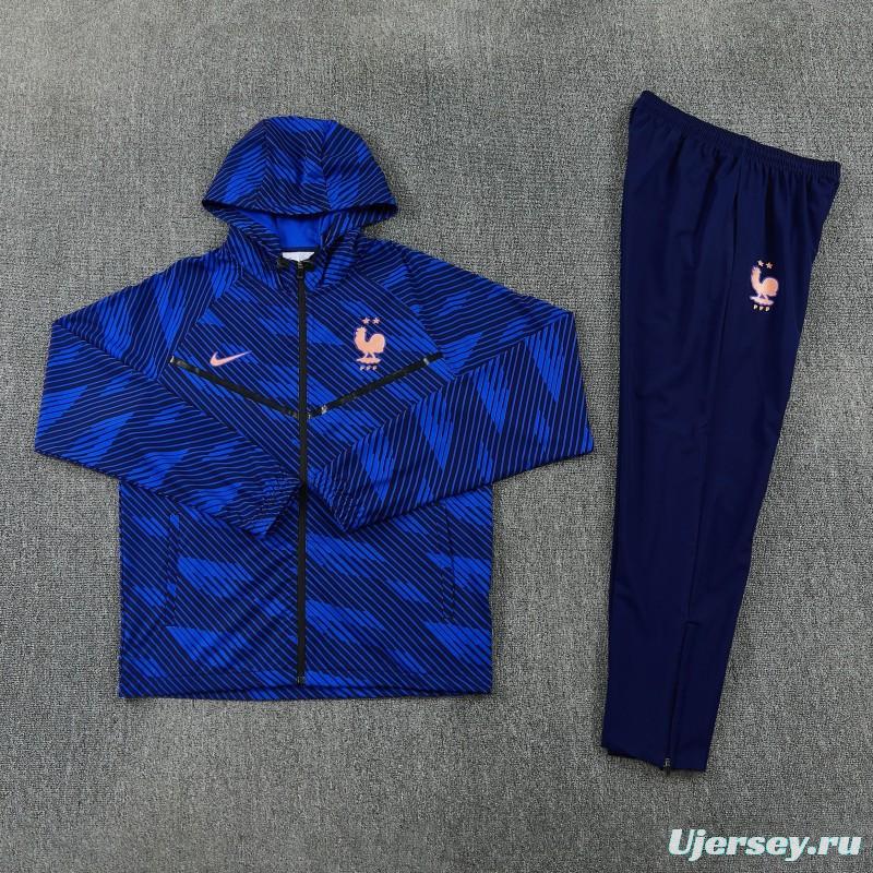2026 France Navy Blue Full Zipper Hooded Jacket Tracksuit + Long Pants