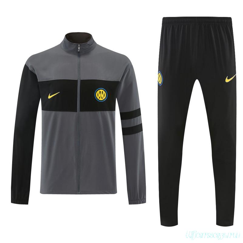 26/27 Inter Milan Grey & Black Full Zipper Jacket Tracksuit + Long Pants