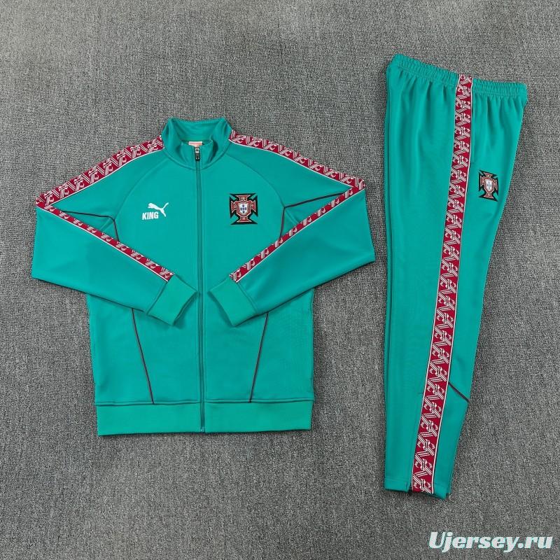 26/27 Portugal Green Full Zipper Jacket Tracksuit + Long Pants