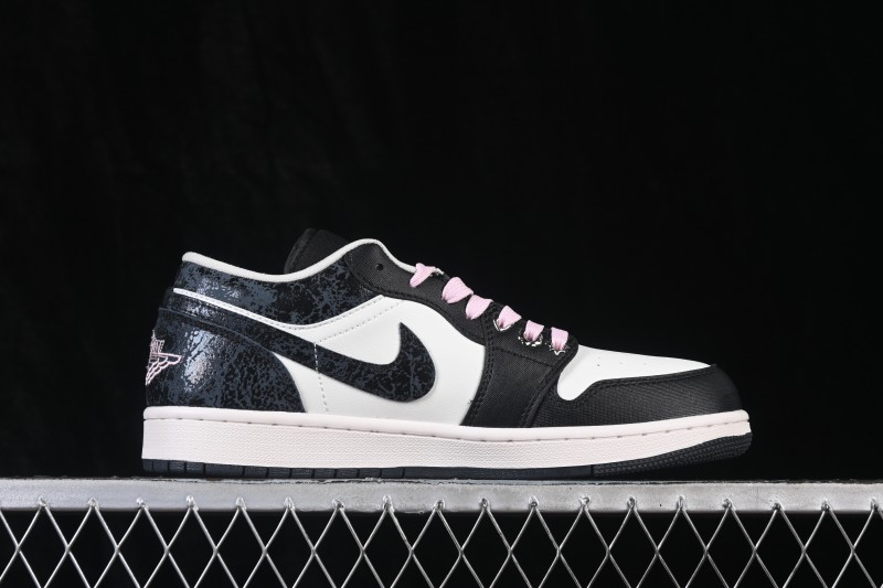 Nike Air Jordan 1 Low Retro Basketball Shoes with Cracked Leather and Black-White Colorway - II0595-001