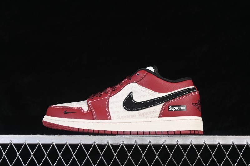 Nike Air Jordan 1 Low AJ1 Collaboration Basketball Shoes with English Red and Black Swoosh High-End Custom Retro Style - QJ1988-008