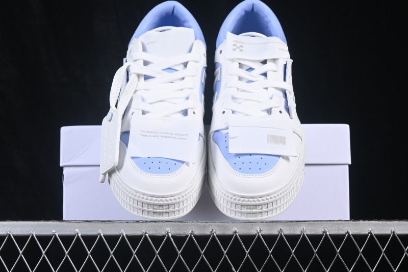 Off-White 3.0 Court Round-Toe Lace-Up Low-Top Casual Skate Shoes White Blue - AJD4