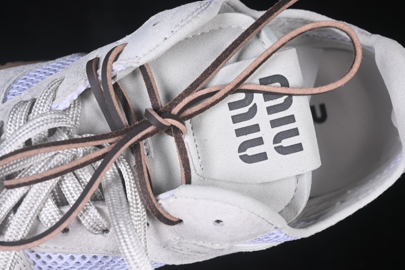 Miumiu Gymnasium 26s Spring Summer Runway Multi-Element Clash Round Toe Lace-Up Mesh German Trainer Shoes Leather