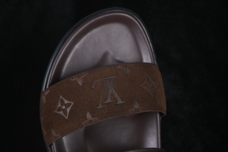 Louis Vuitton Venice Comfort Calf Suede Round-Toe Slide Sandals