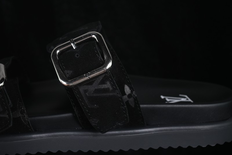 Louis Vuitton Venice Comfort Calfskin Suede Round-Toe Slide Sandals - T.E5