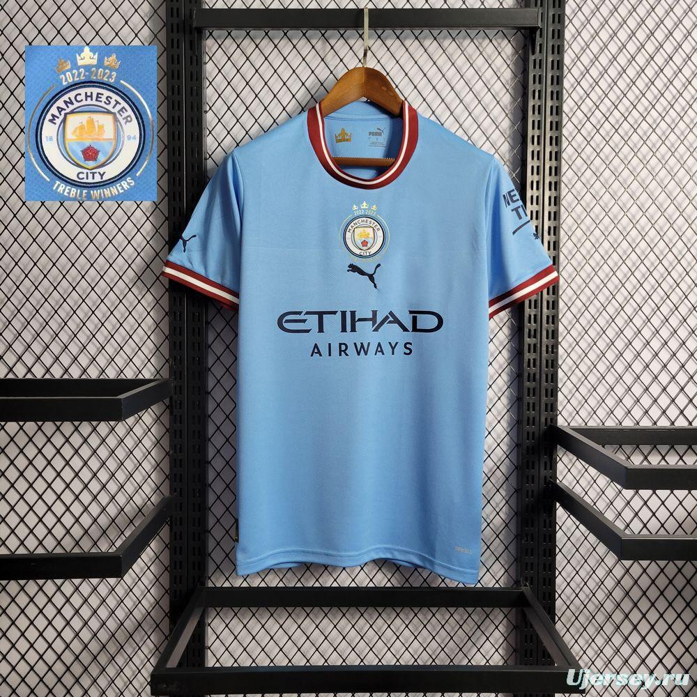 22/23 Manchester City Home Jersey With Treble Winners Patch