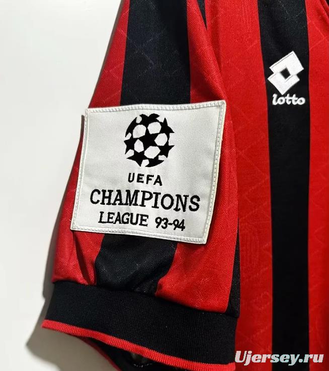 Retro 93/94 AC Milan Home Champion League Jersey With Patches