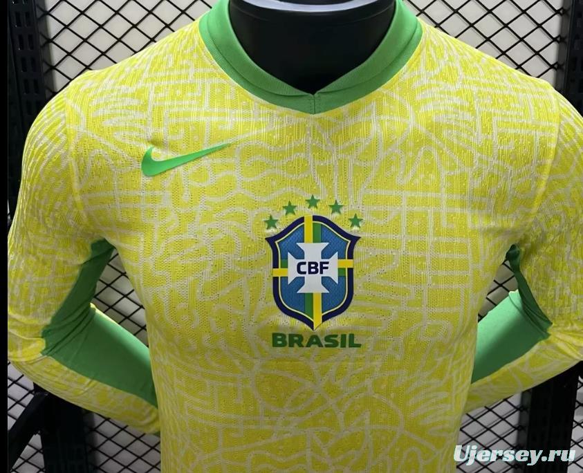Player Version 2024 Brazil Home Long Sleeve Jersey