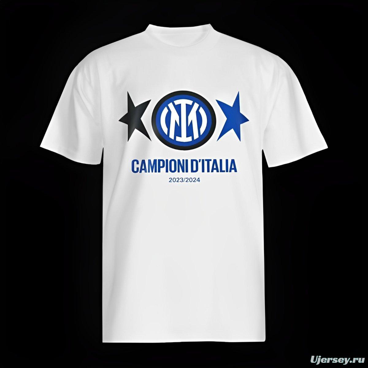 23/24 Inter Milan CAMPIONI D'ITALIA White T-Shirts With Snake Pattern