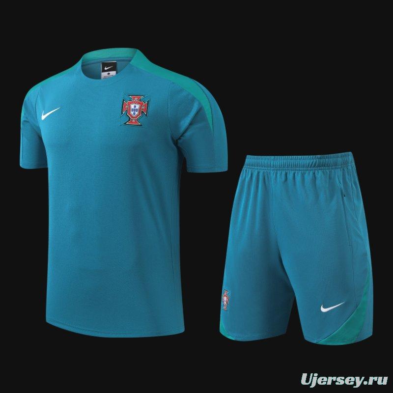 2024 Portugal Blue Short Sleeve Jersey+Shorts