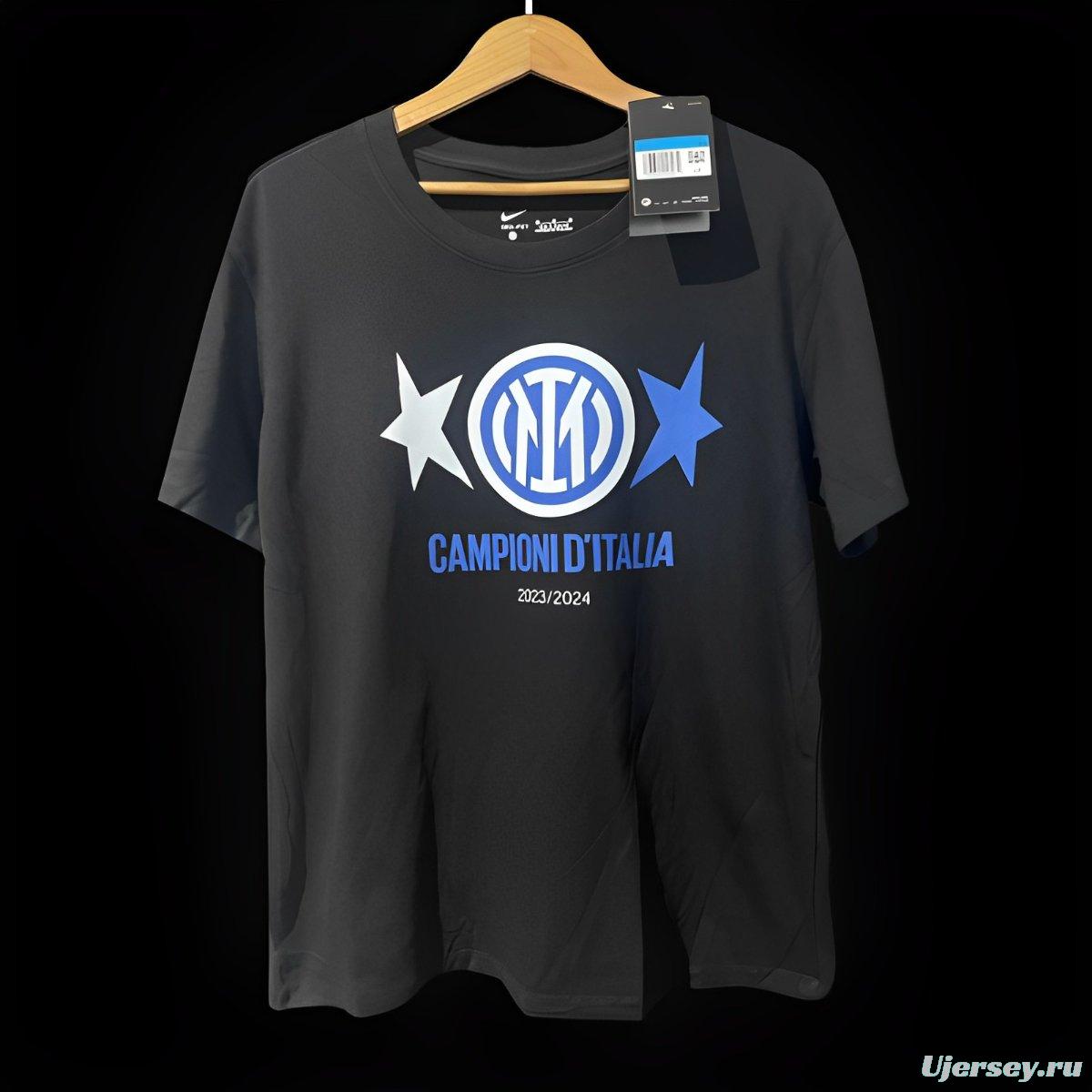 23/24 Inter Milan CAMPIONI D'ITALIA Black T-Shirts With Snake Pattern