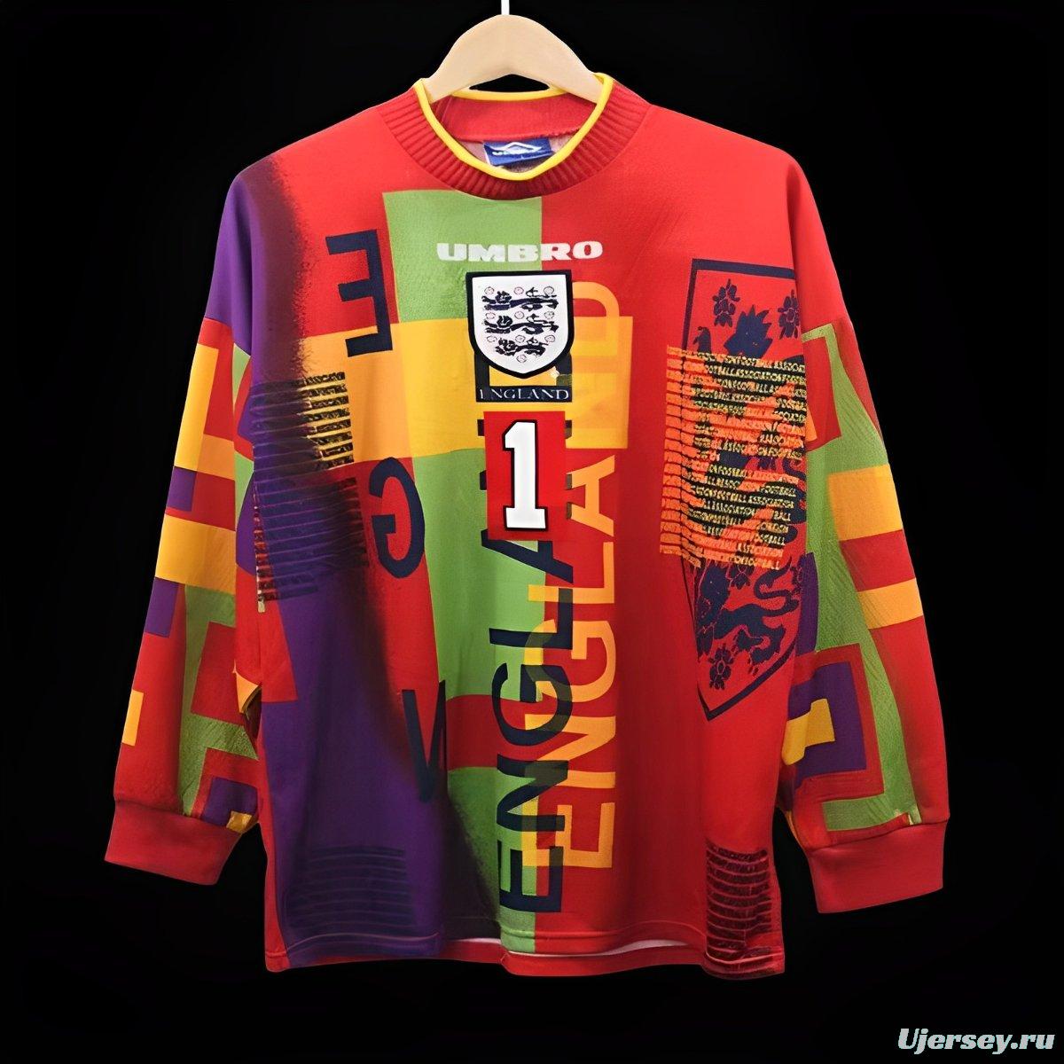 Retro 1996 England Red Goalkeeper Long Sleeve Jersey