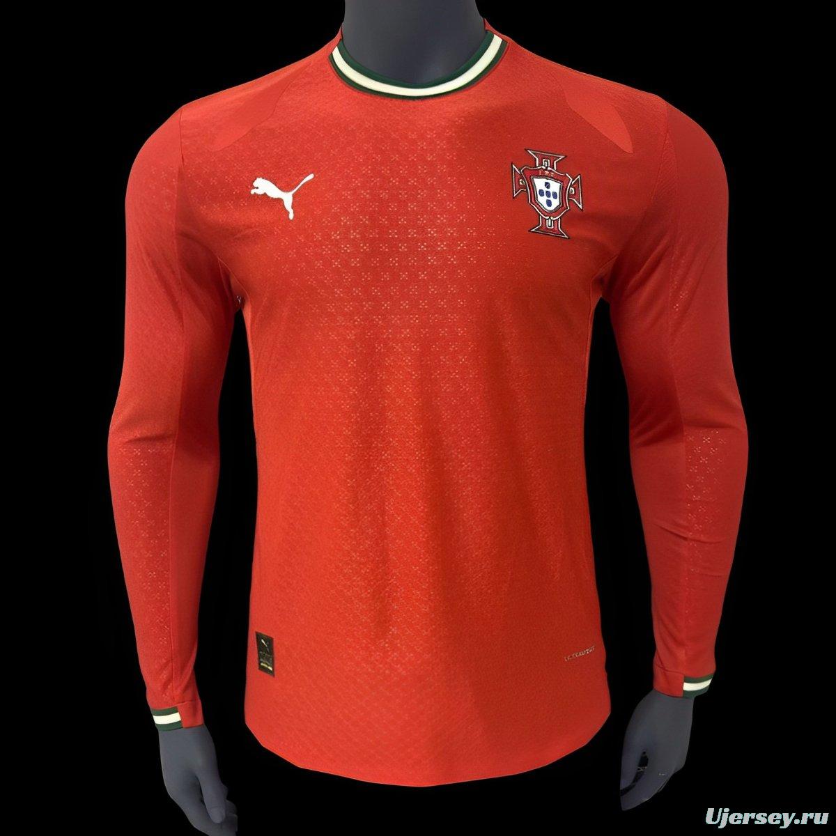 Player Version 2024 Portugal Home Long Sleeve Jersey