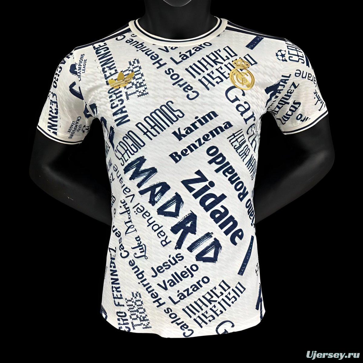 Player Version 25/26 Real Madrid White with Legendary Players Names Pattern Jersey