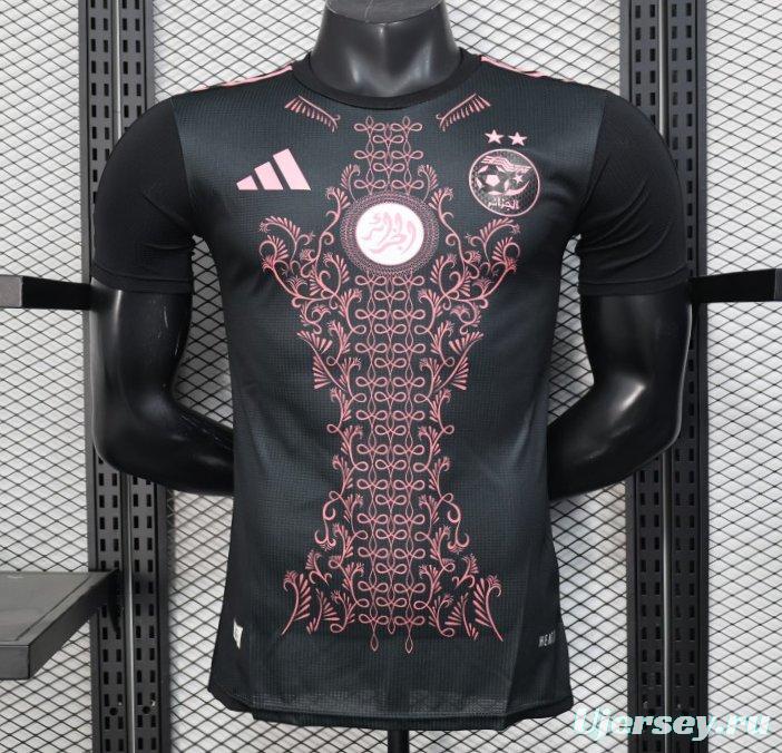 Player Version 2025 Algeria Black with Pink Ornamental Pattern Jersey