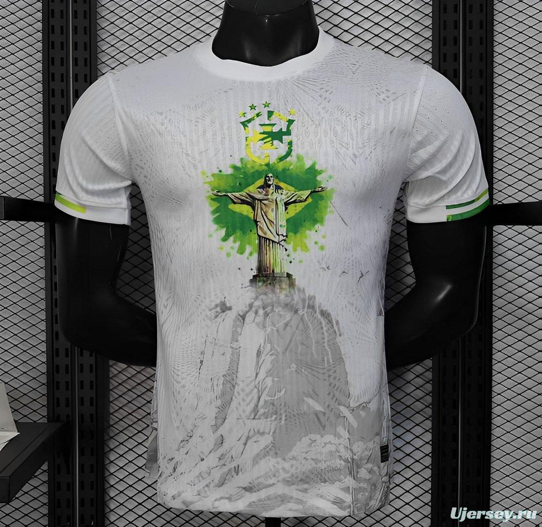 Player Version 2025 Brazil White with Christ the Redeemer Watercolor Jersey