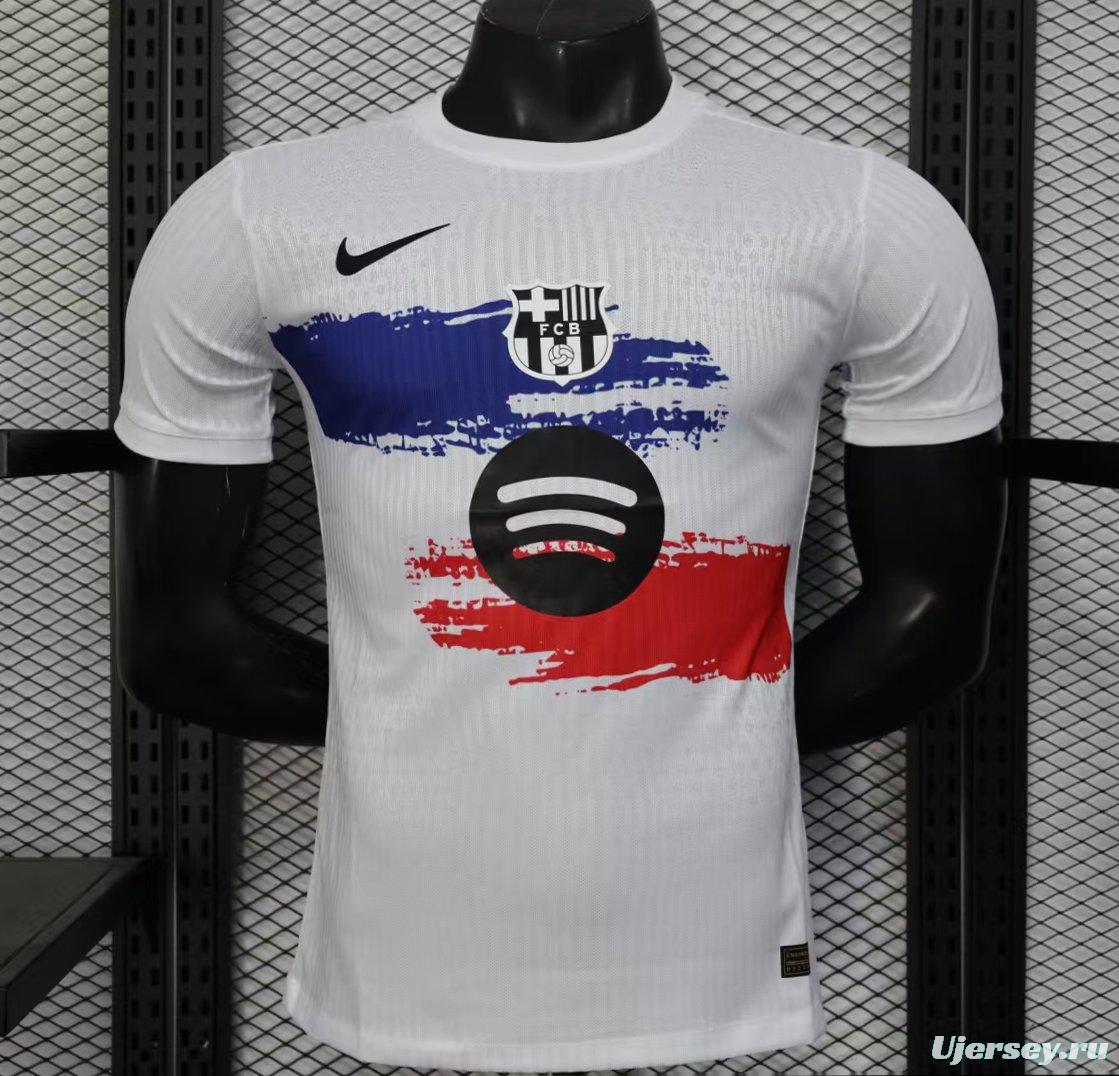 Player Version 25/26 Barcelona White with Blue and Red Brush Stroke Jersey