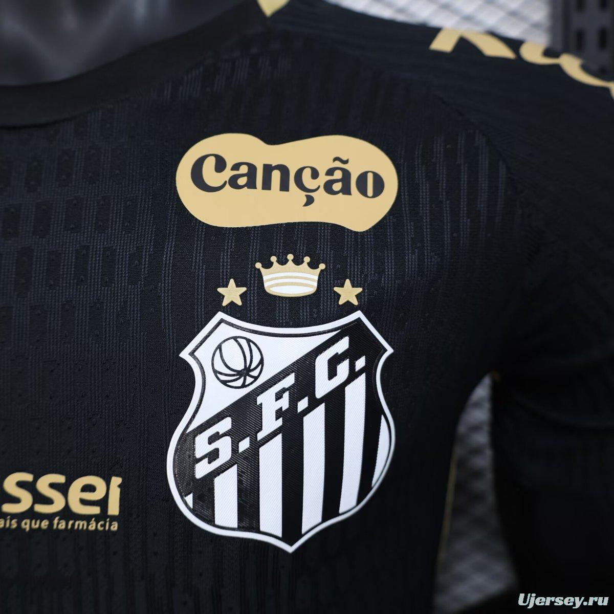 Player Version 25/26 Santos FC Black with Textured Pattern Jersey With Full Sponsors