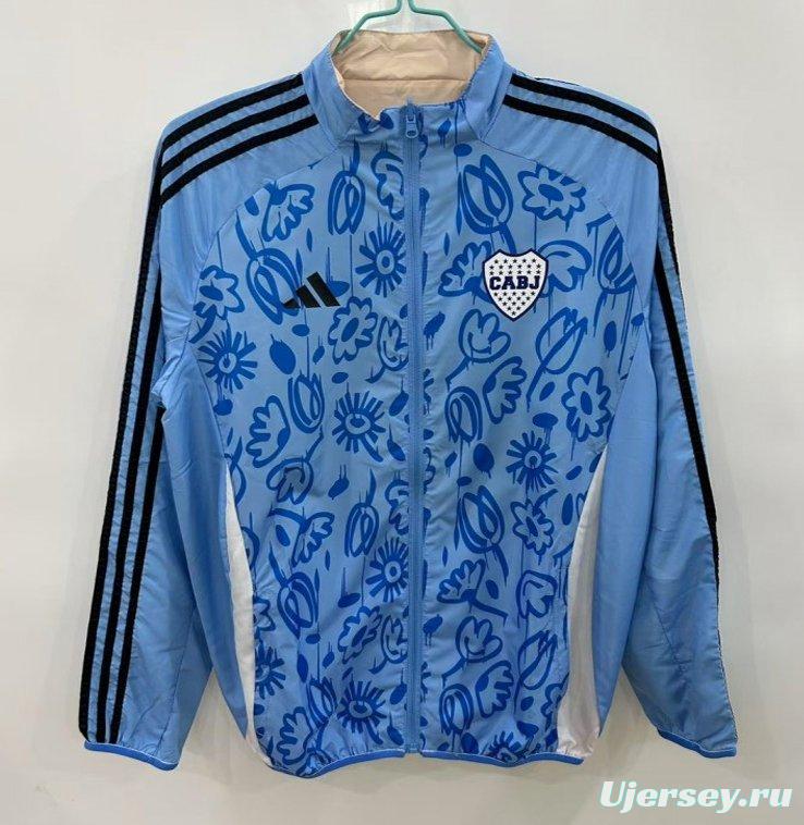 25/26 Boca Juniors Light Blue/Beige with Floral Pattern Reversible Windbreaker