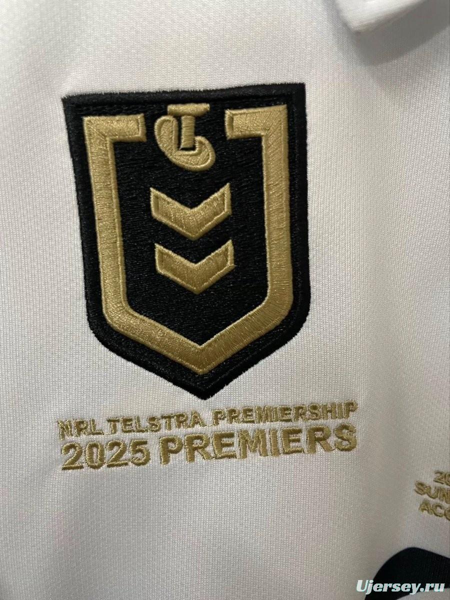 25/26 Brisbane Broncos White with Maroon Sleeves and Diagonal Geometric Stripes  Champion Jersey