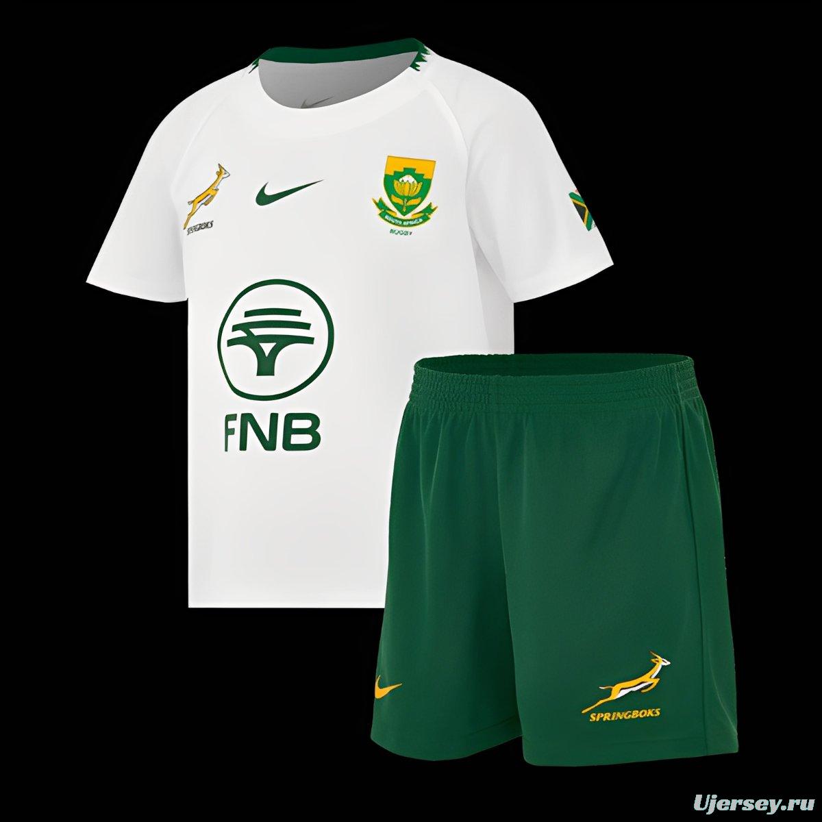 2026 Kids South Africa Away Springboks White with Green Trim Rugby Jersey