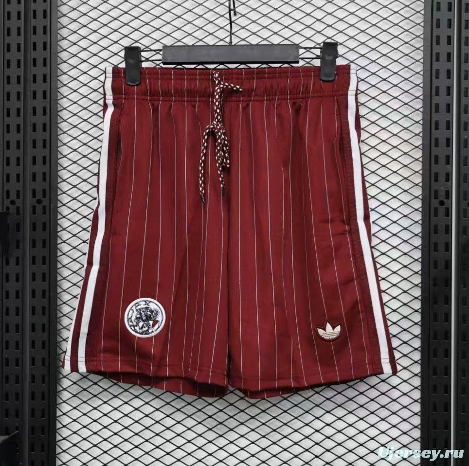 Player Version 25/26 Ajax Burgundy Red with White Side Stripes and Pinstripes Shorts