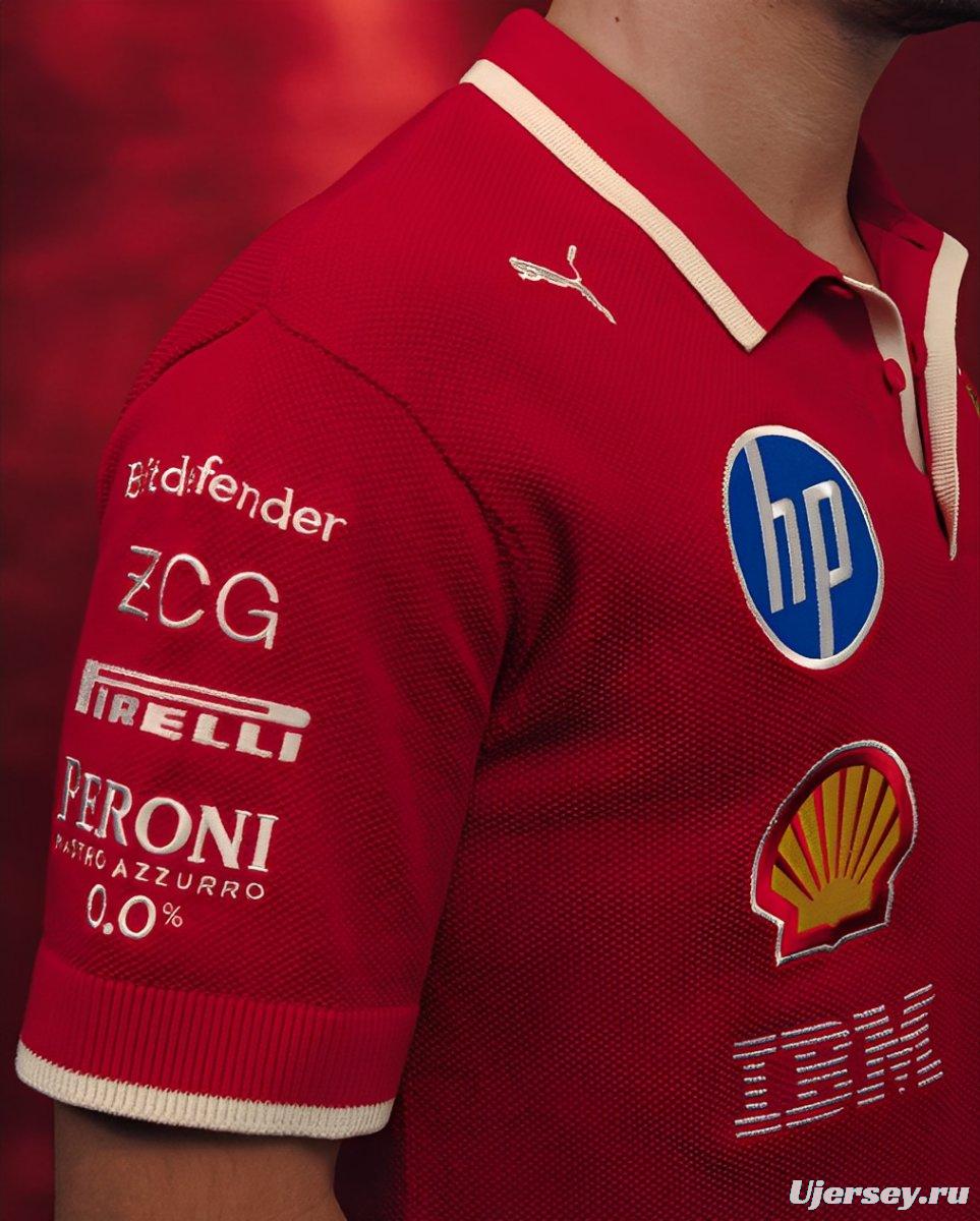 2025 F1 Scuderia Ferrari F1 Team Red with White Trim Polo Shirt
