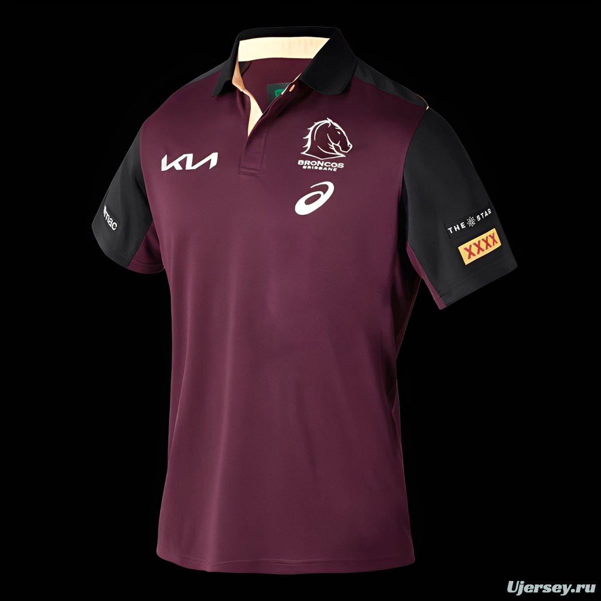 25/26 Brisbane Broncos Maroon with Black Sleeves Polo Shirt