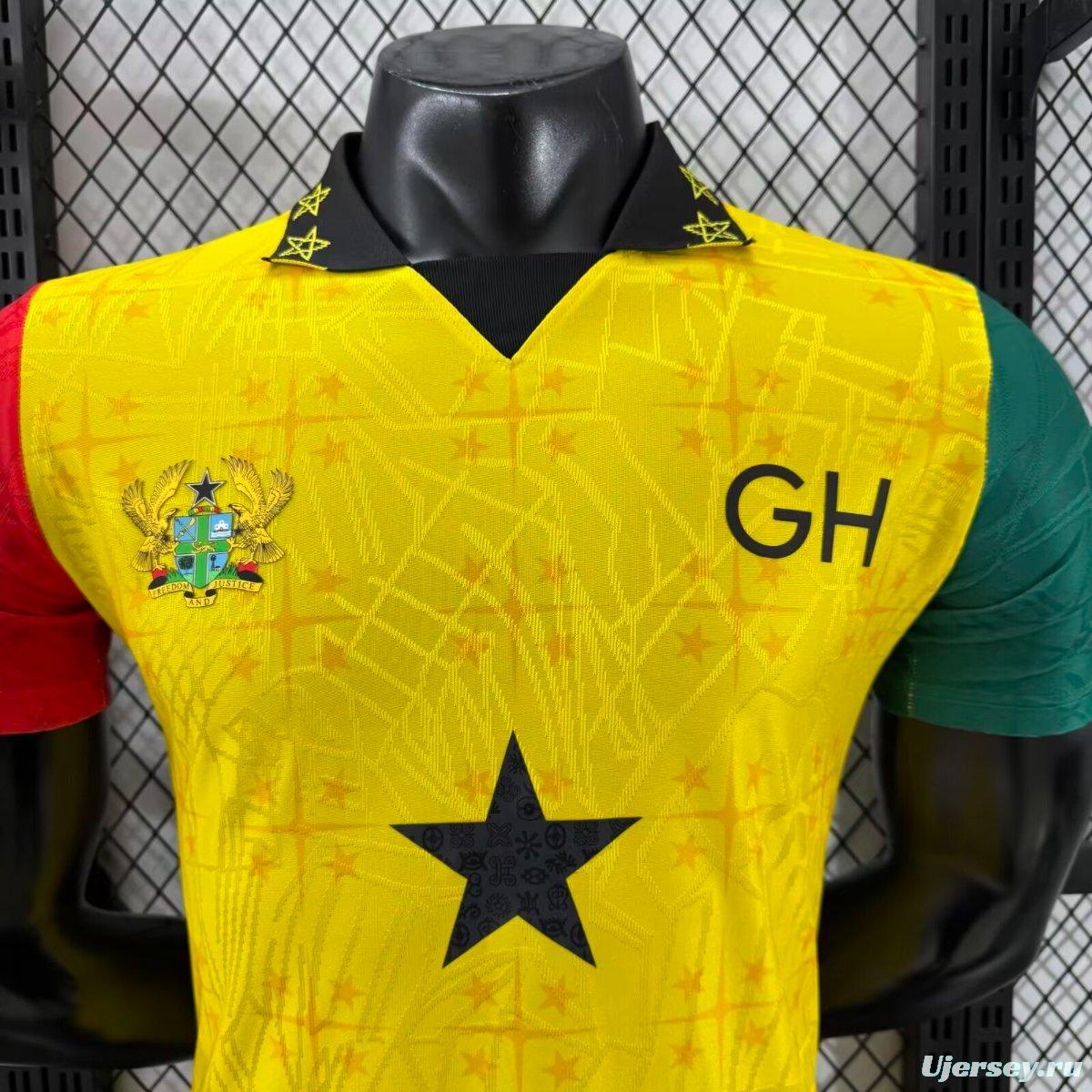 Player Version 2026 Ghana White with Black Star and Yellow Sleeves Jersey