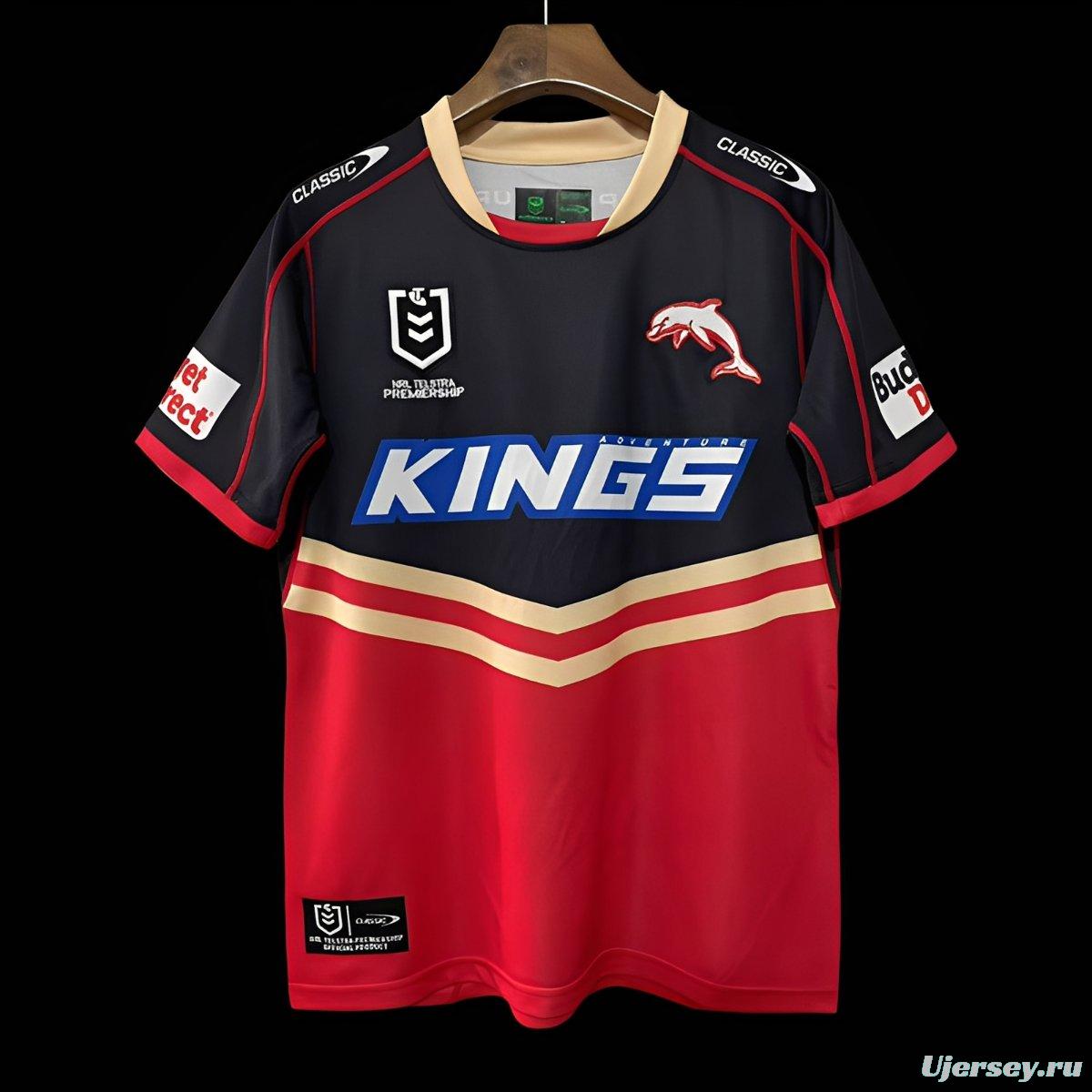 2025 Redcliffe Dolphins Red with Tonal Hoops Home Jersey