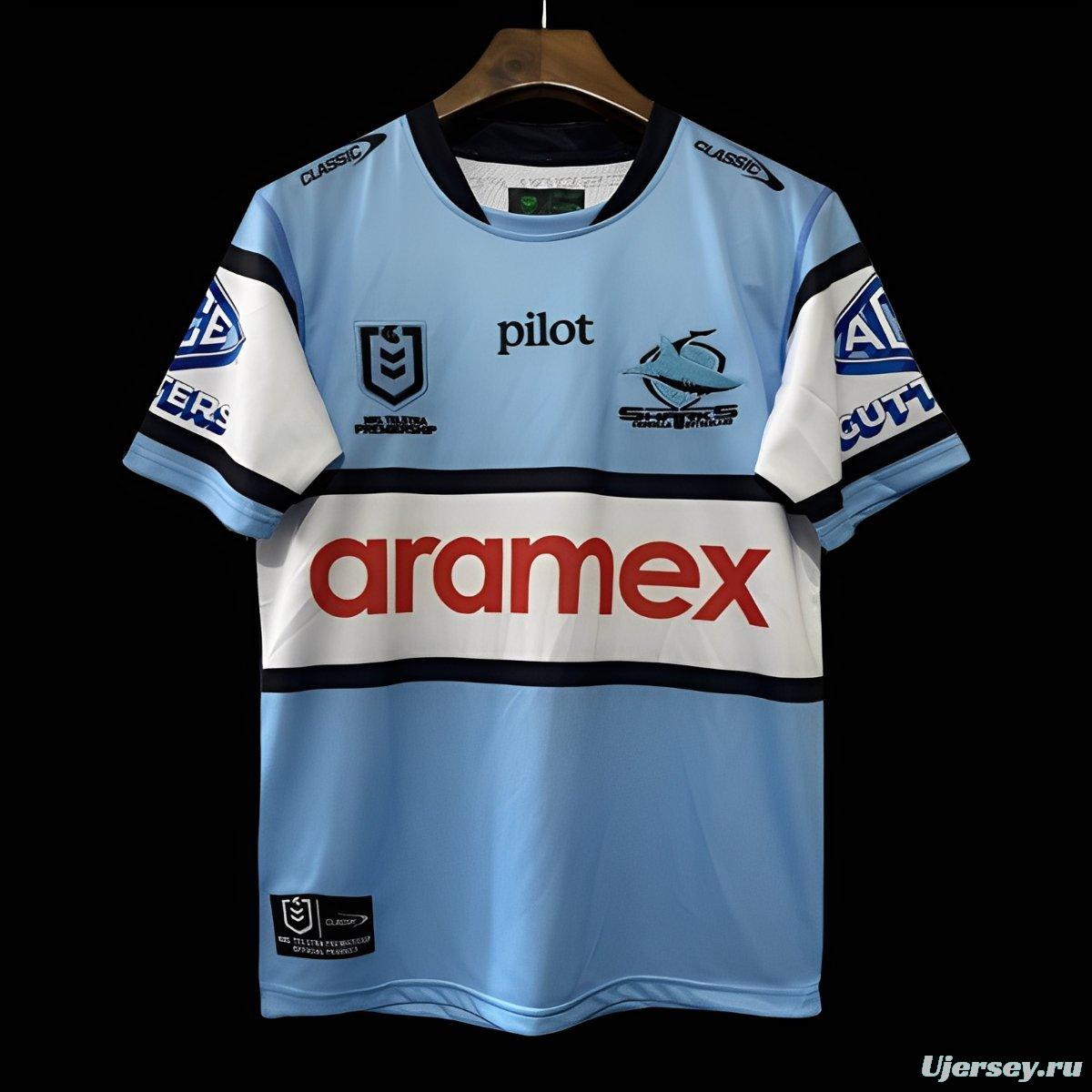 2026 Cronulla Sharks Sky Blue with White Hooped Away Jersey