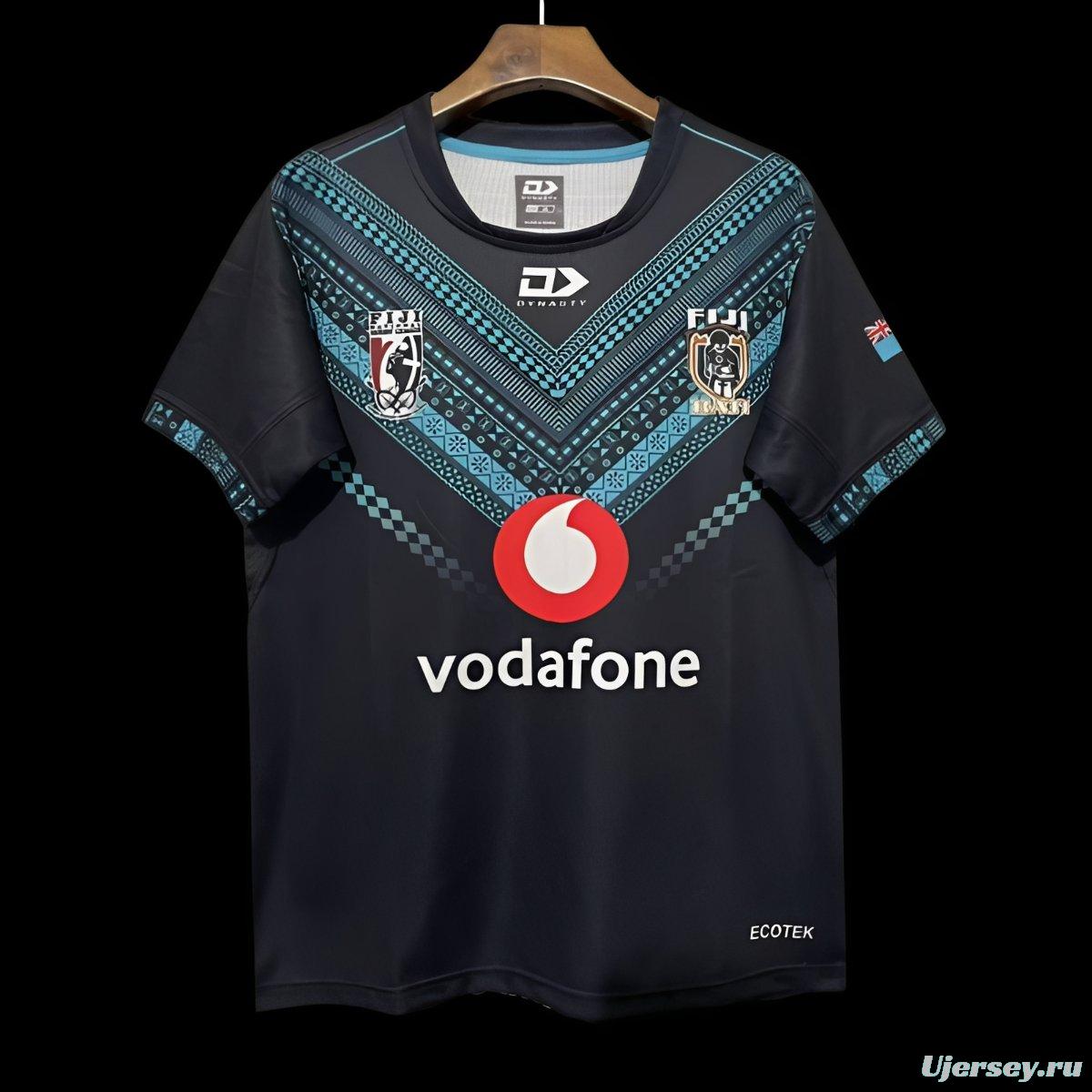 2026 Fiji Bati Black with Blue Tribal Pattern Jersey